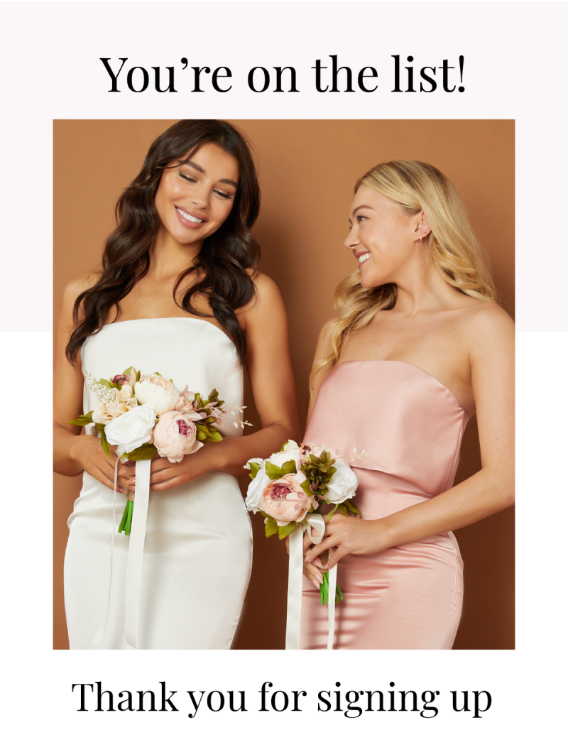 JARLO models wear pink and ivory bridesmaid dress