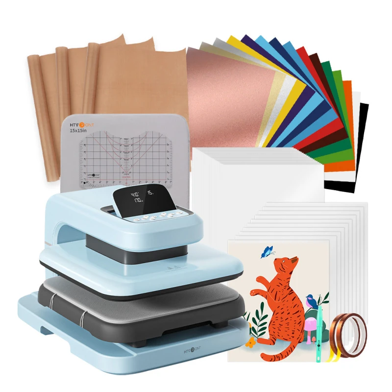 [New Customer Exclusive]HTVRONT Auto Heat Press 2-15x15+55 Pack Heat Press Accessories - Bubble Blue