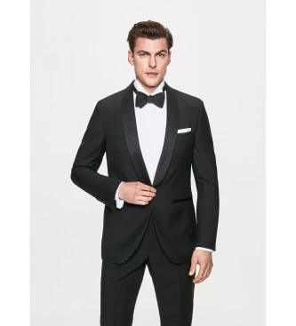 Chaqueta de cena con cuello chal en lana mohair negro