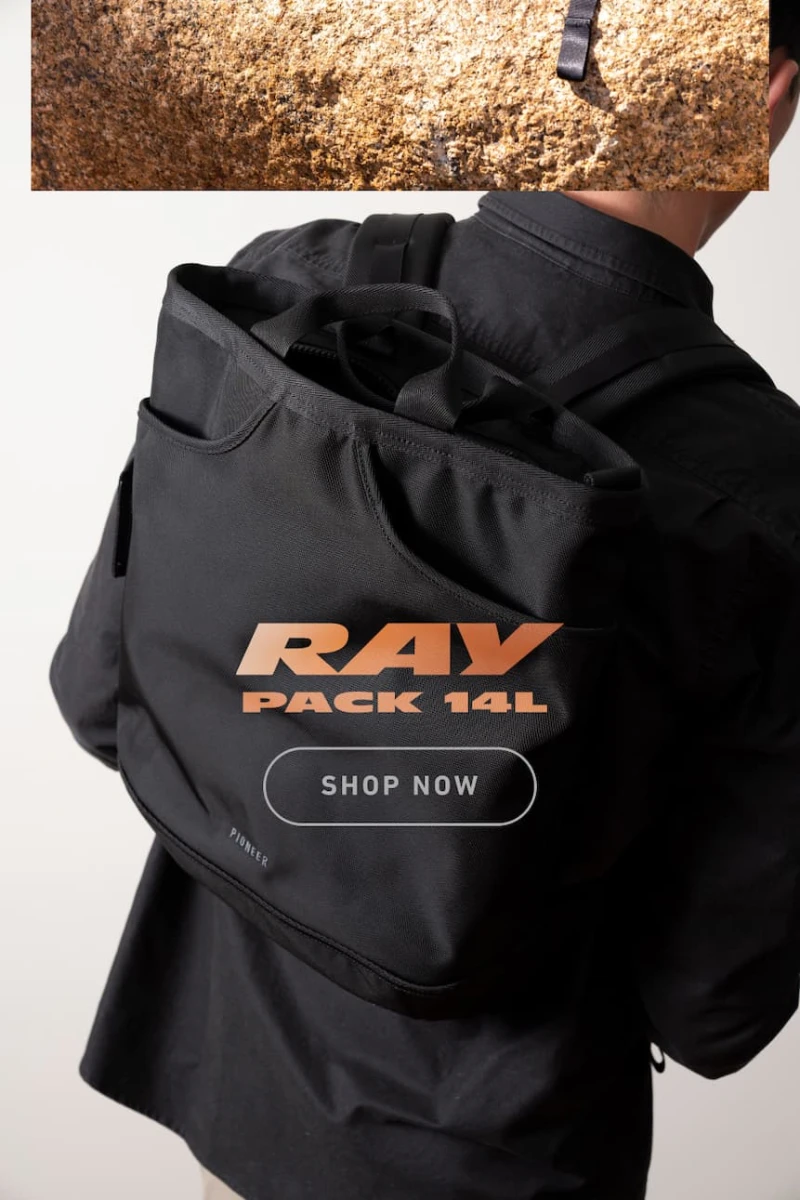 Ray pack on a persons back with graphic