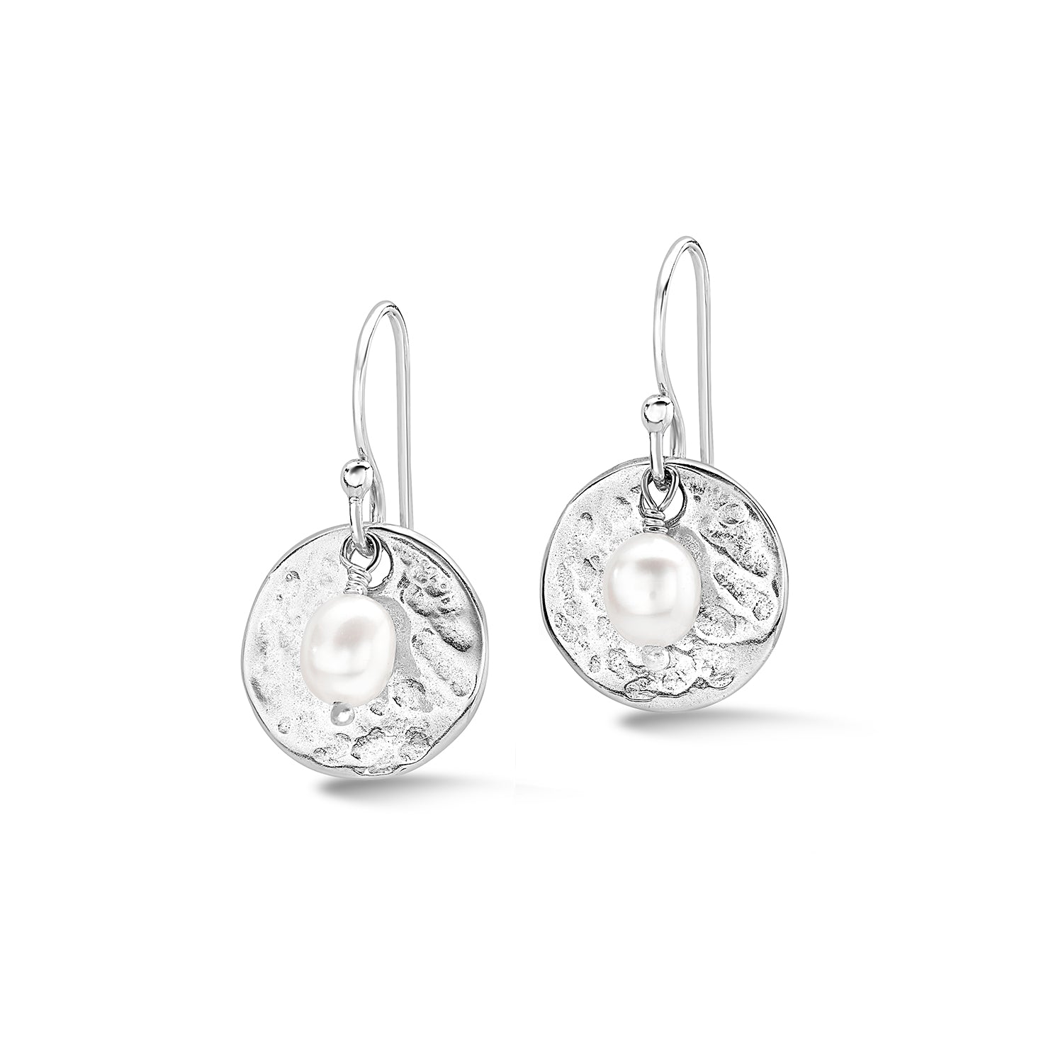 Image of Hammered Disc & White Freshwater Pearl Nomad Earrings