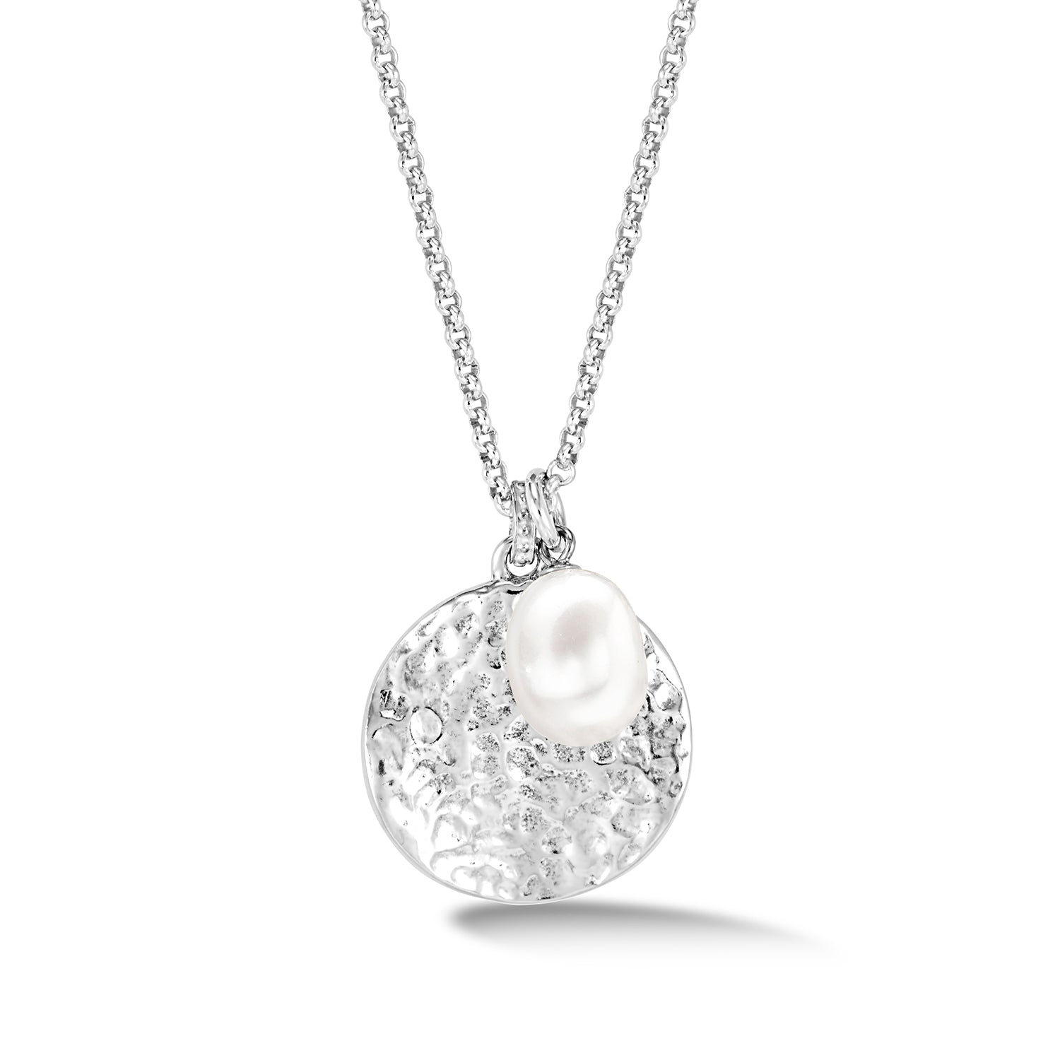 Image of Hammered Disc & White Freshwater Pearl Nomad Pendant