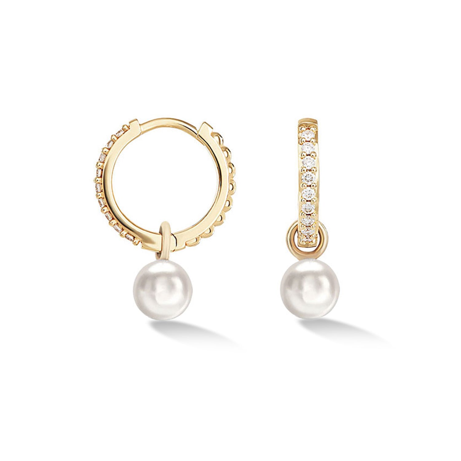Image of 9k Diamond & Round Pearl Drop Hoops