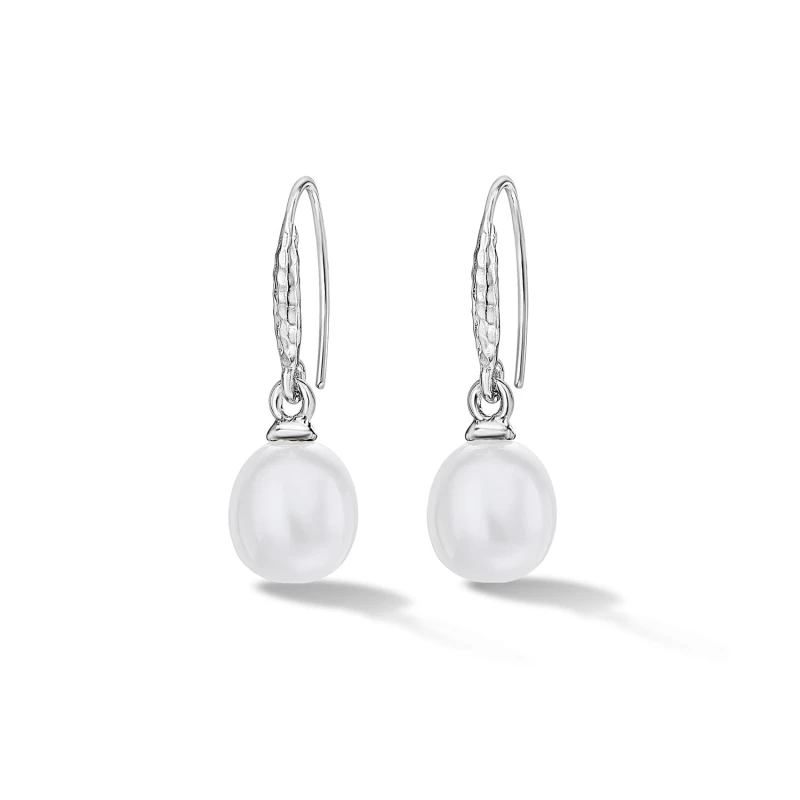 Image of 8mm Oval White Luna Pearl Drop Earrings