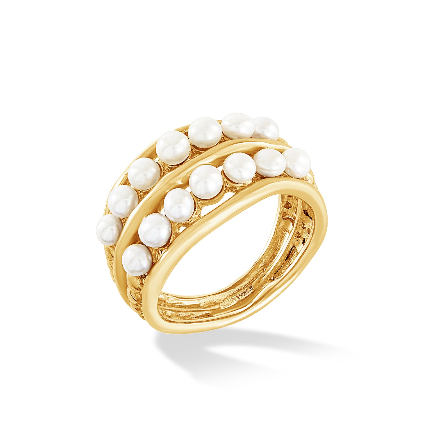 Image of 9k Gold Double Row Pearl Waterfall Ring