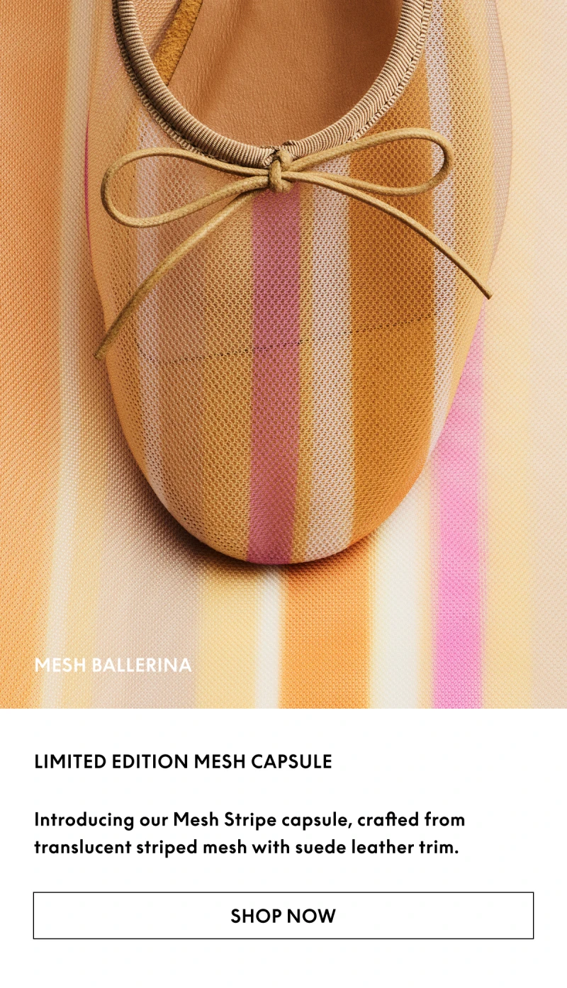 Introducing our Mesh Stripe capsule, crafted from translucent striped mesh with suede leather trim.