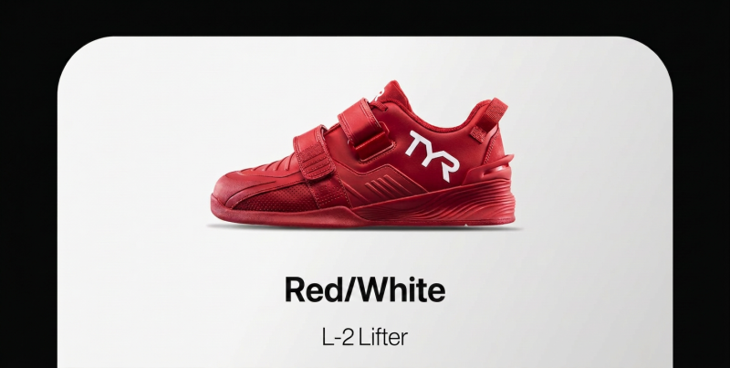 Red TYR L-2 Lifter weightlifting shoe with white logo.