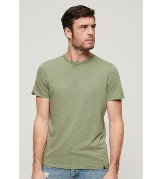 Camiseta de manga corta flameada con cuello redondo verde