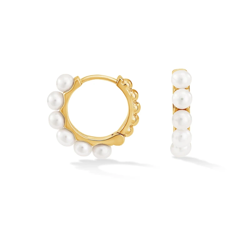 Image of Medium Timeless Pearl Huggie Hoops