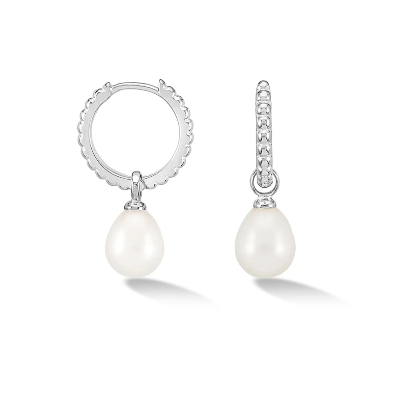Image of Timeless Oval Pearl Charm Hoops