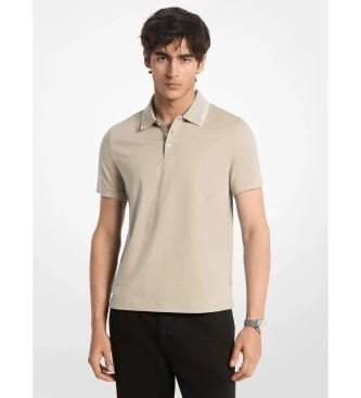 Polo de punto liso de algodón con ribete beige
