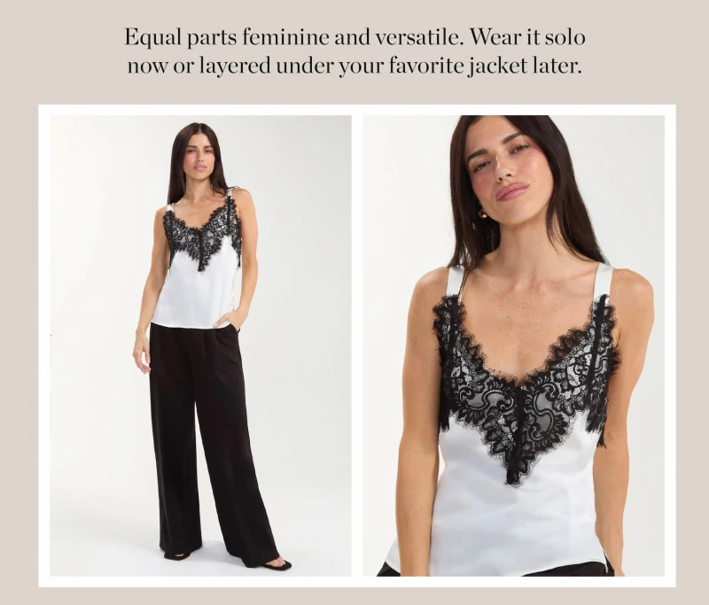 Equal feminine and versatile. Wear it solo now or layered under your favorite jacket later.