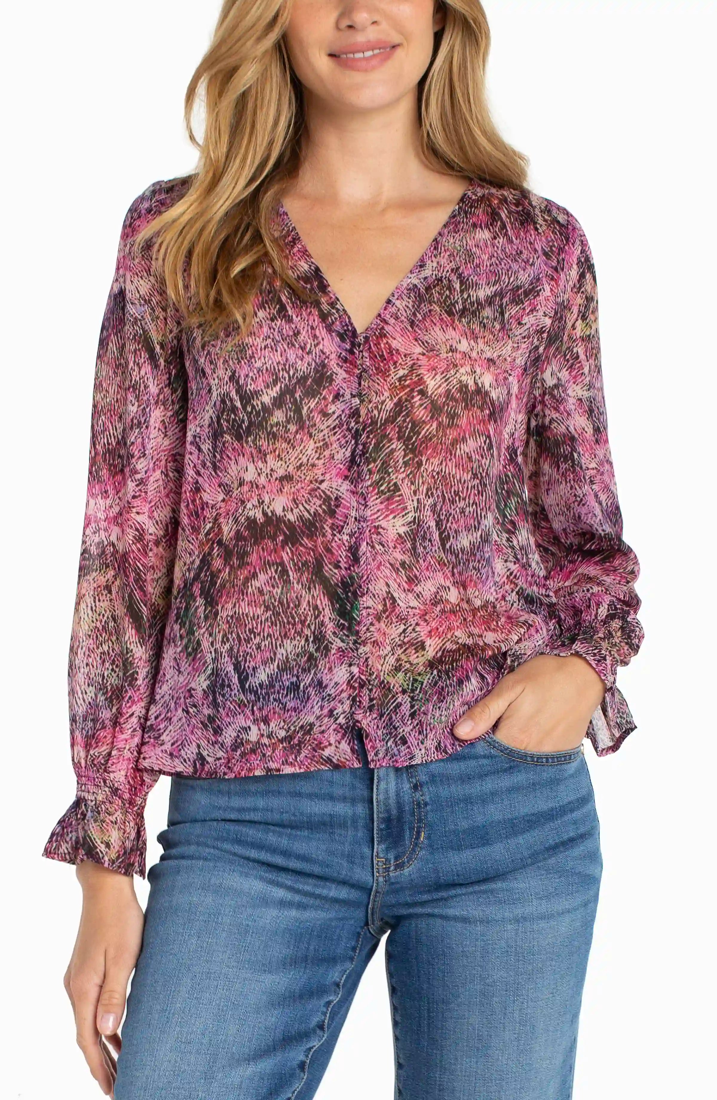 Image of BUTTON FRONT WOVEN TOP W/ SMOCKING