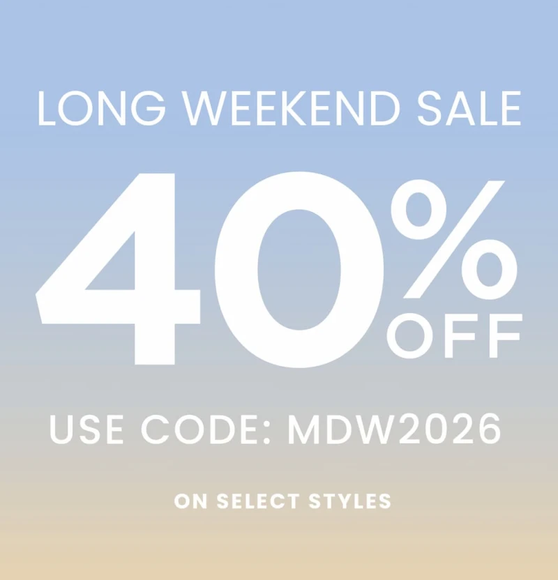 Long Weekend Sale. 40% off. Use Code: MDW2026 on select styles