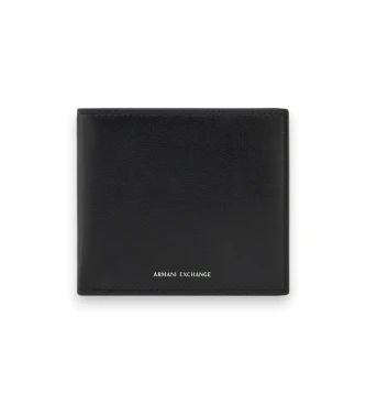 Cartera de piel lisa con ranuras y monedero con solapa negro