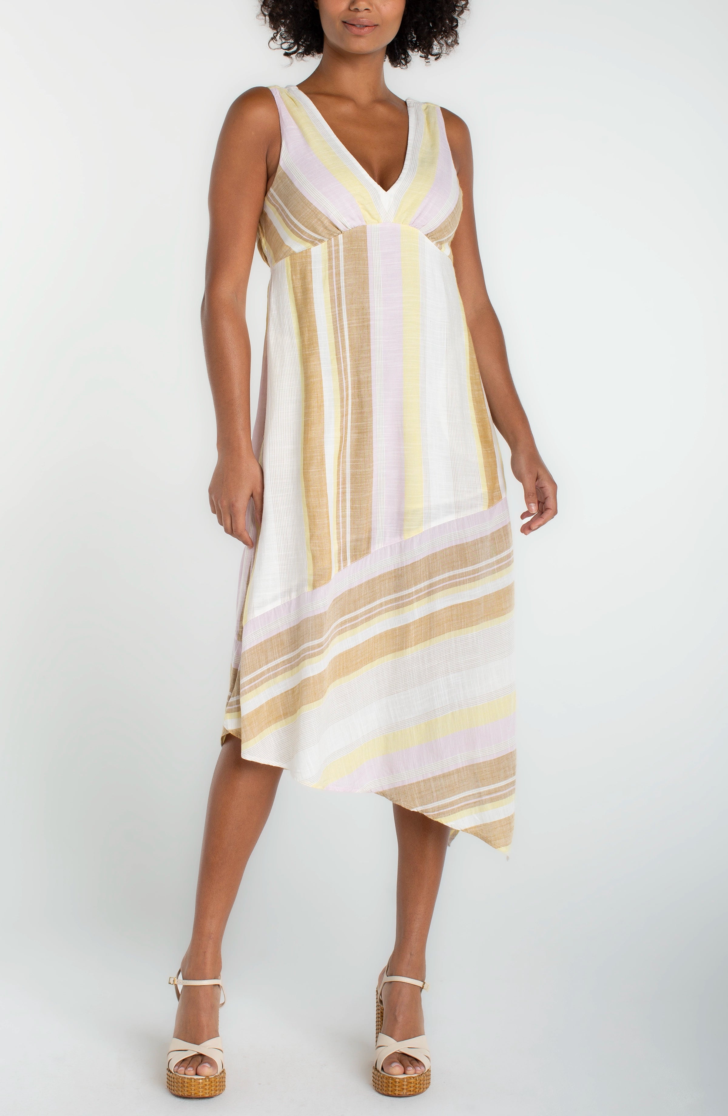 Image of SLEEVELESS V-NECK HANDKERCHIEF DRESS