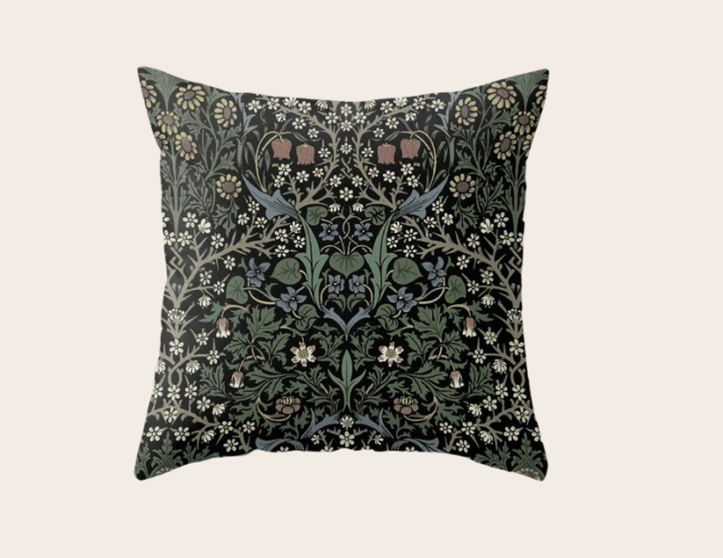 William Morris Vintage Blackthorn Dark Green 1892 Throw Pillow