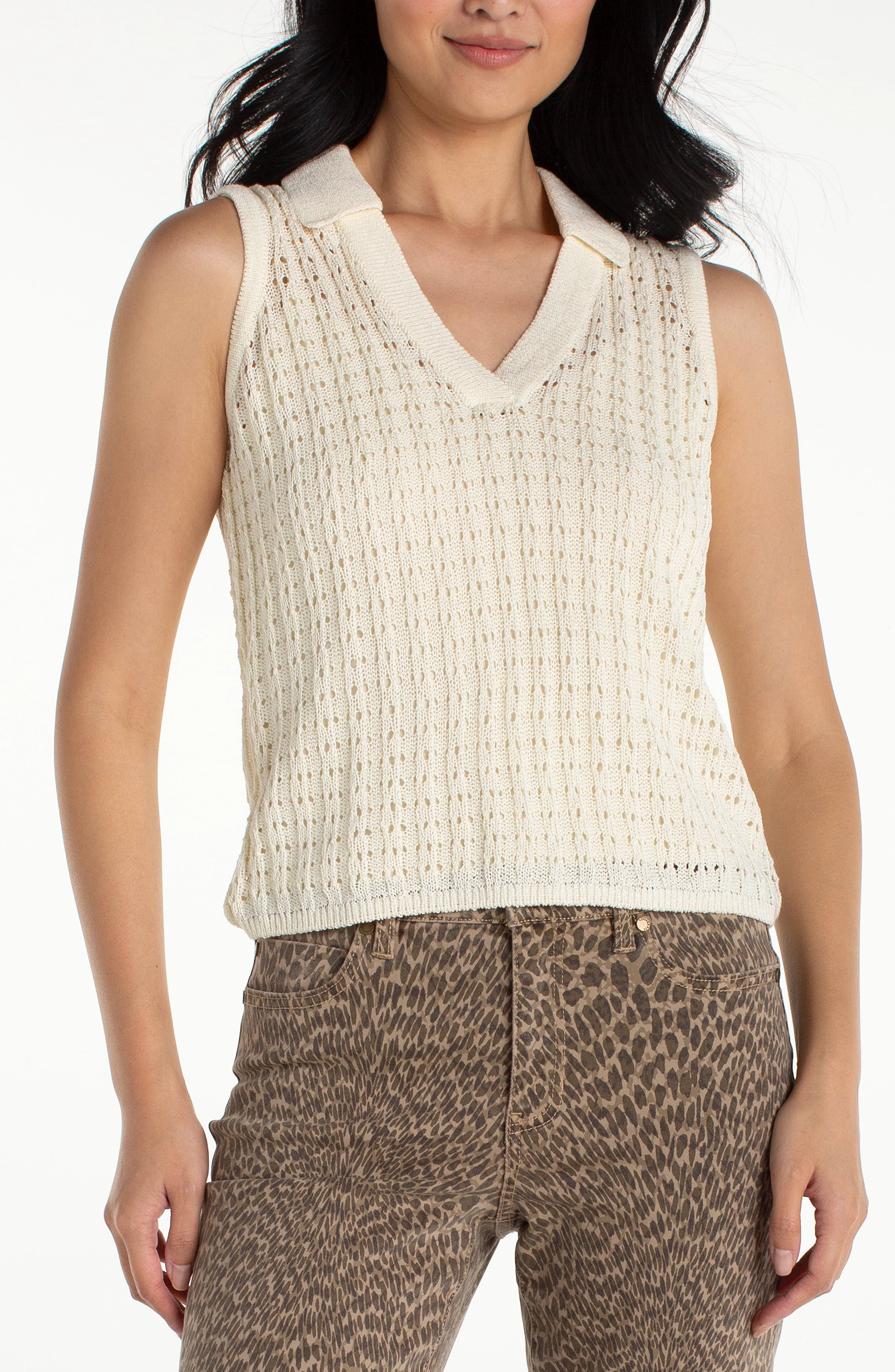 Image of SLEEVELESS JOHNNY COLLAR SWEATER