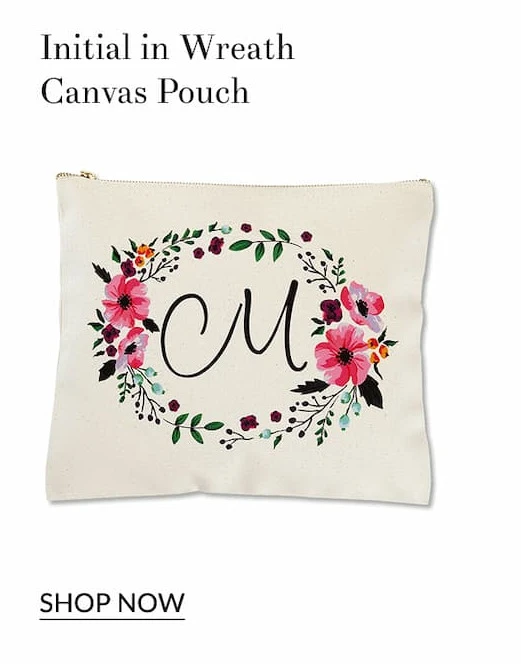 Initial in Wreath canvas pouch