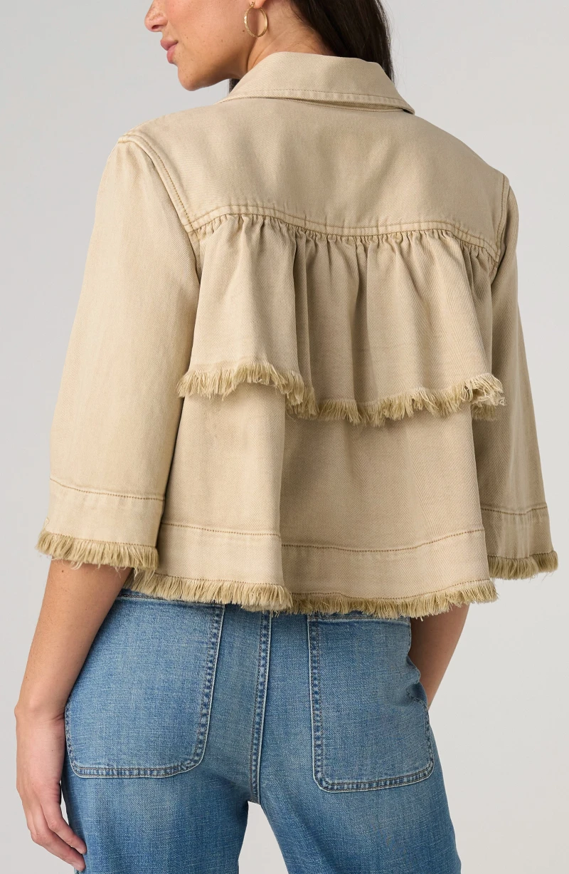Image of 3/4 SLEEVE FRAYED FLOUNCE JACKET