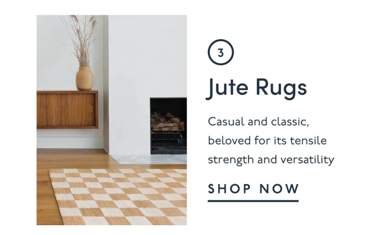 3. Jute Rugs | Casual and classic, beloved for its tensile strength and versatility | Shop Now