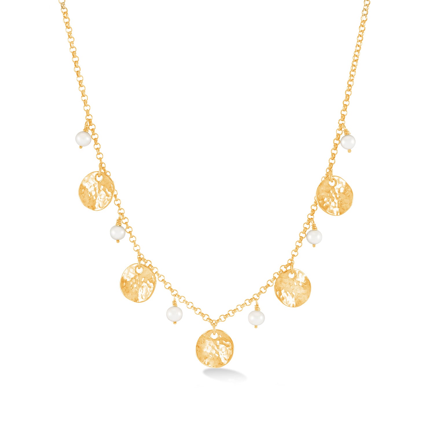 Image of White Pearl & Disc Collar Necklace