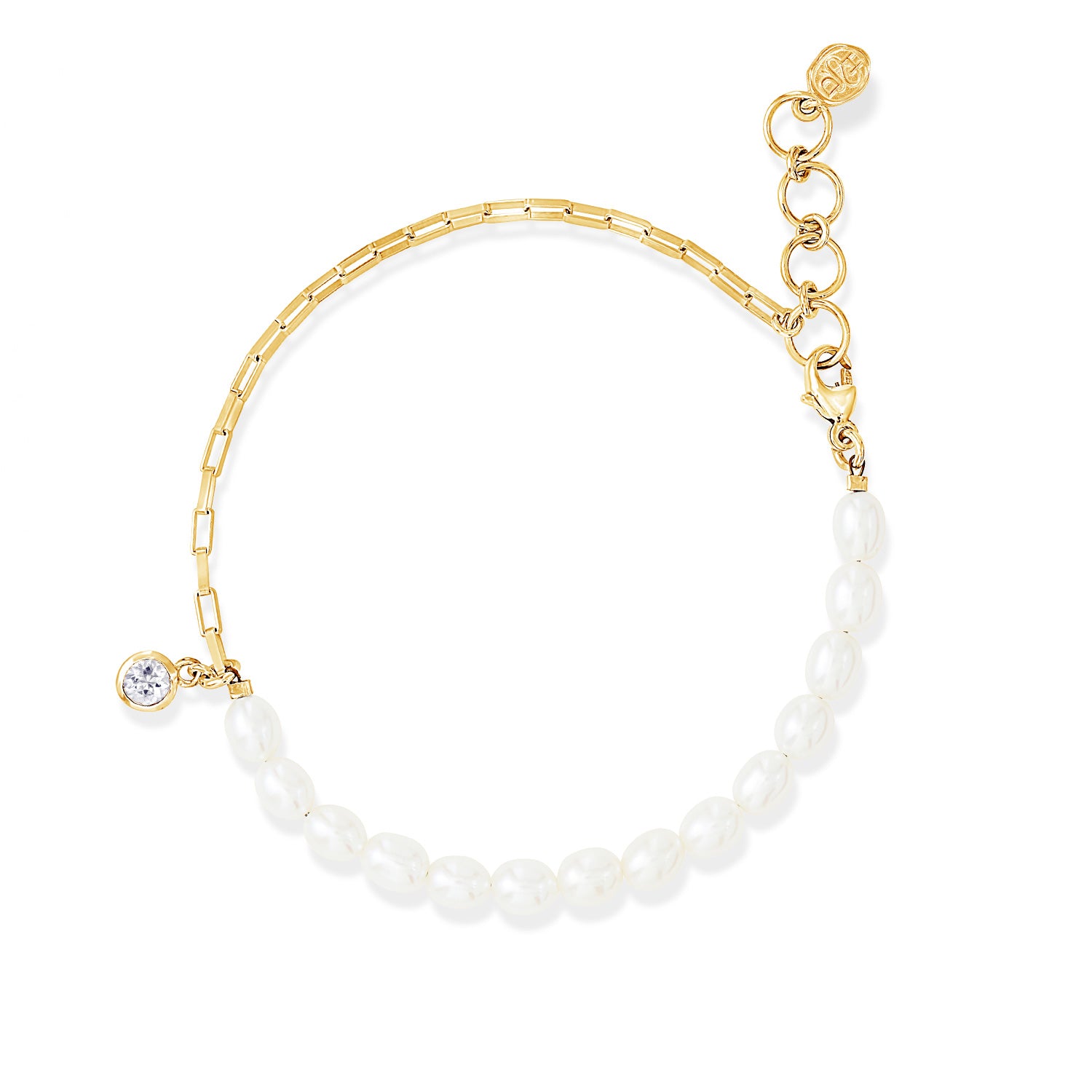 Image of Luna White Pearl, Chain & White Topaz Drop Bracelet