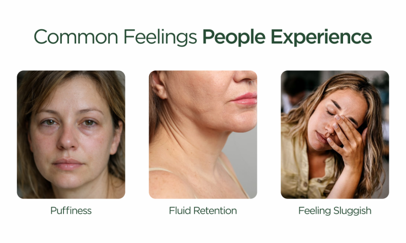 Illustration showing common feelings such as puffiness, fluid retention and feeling sluggish.