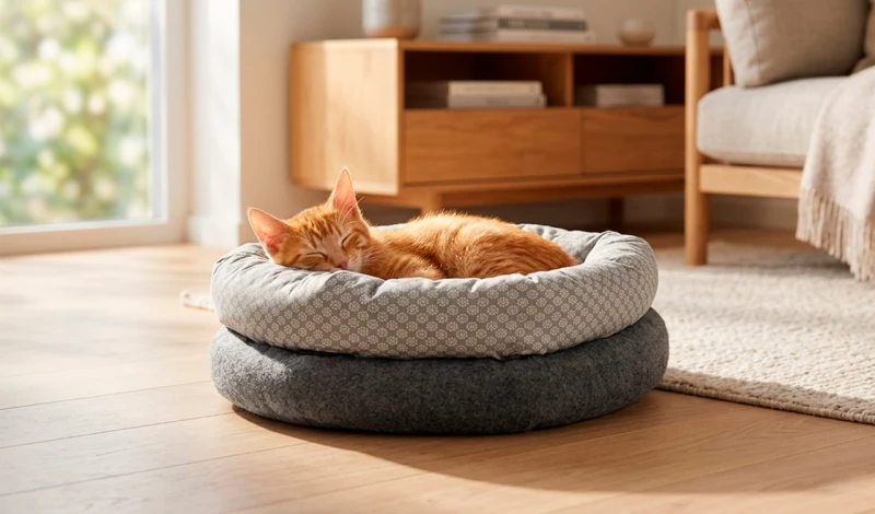 Visuel chat se reposant dans le panier rond Prestige