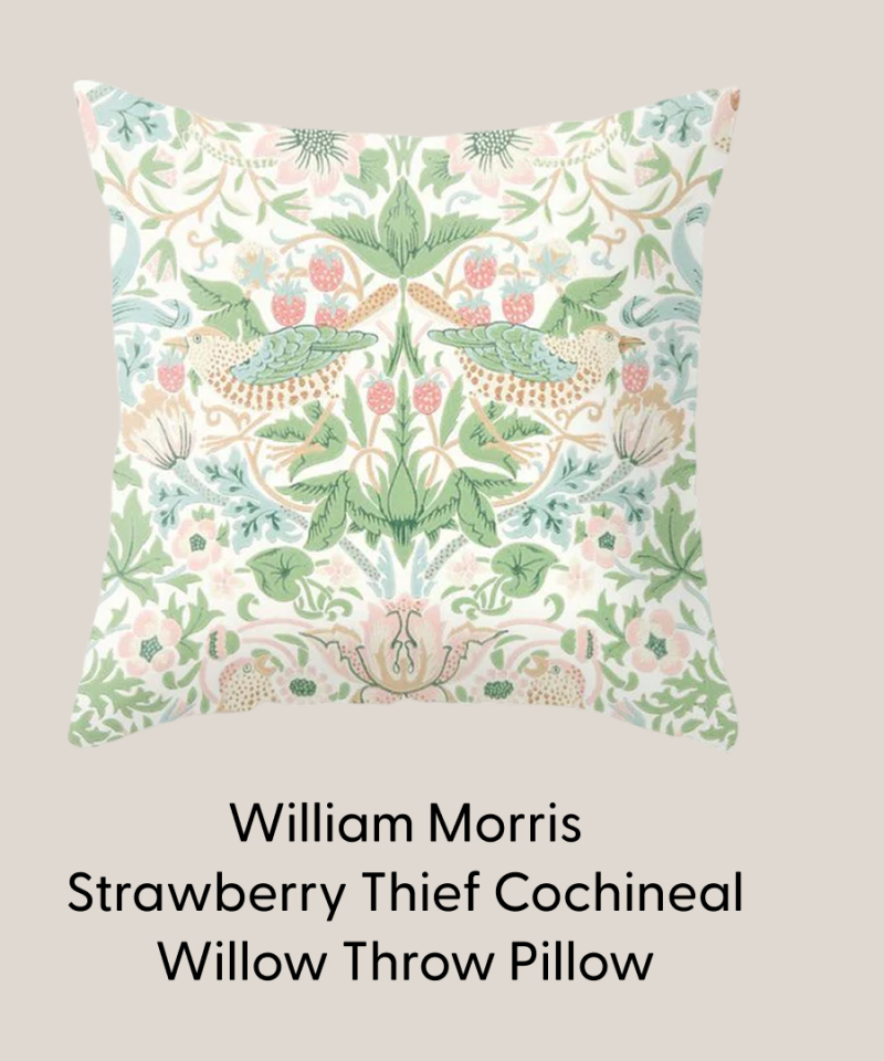 William Morris Strawberry Thief Cochineal Willow Throw Pillow