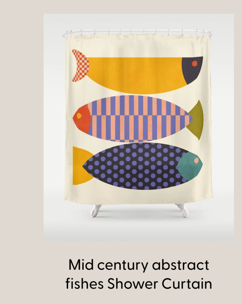 Mid century abstract fishes Shower Curtain