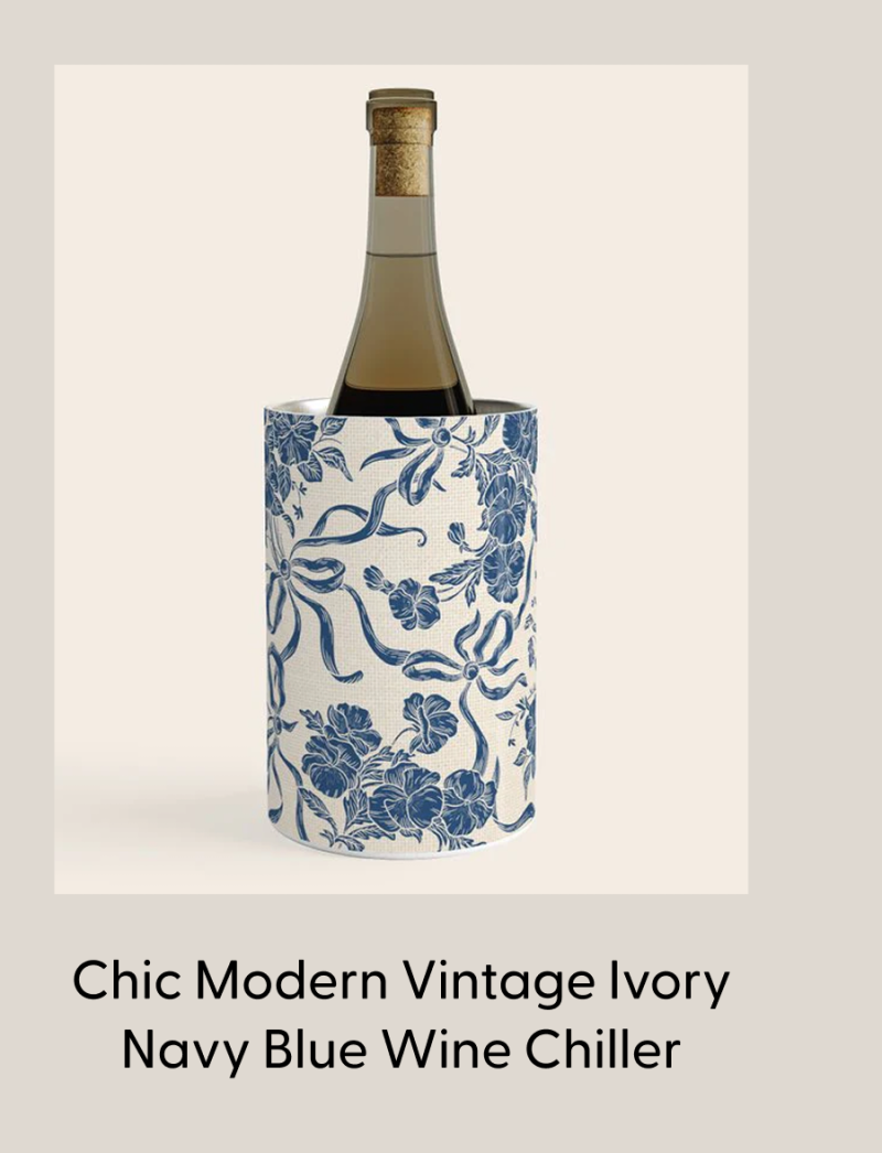 Chic Modern Vintage Ivory Navy Blue Wine Chiller