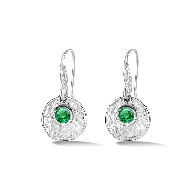 Image of Hammered Disc & Green Garnet Array Drop Earrings