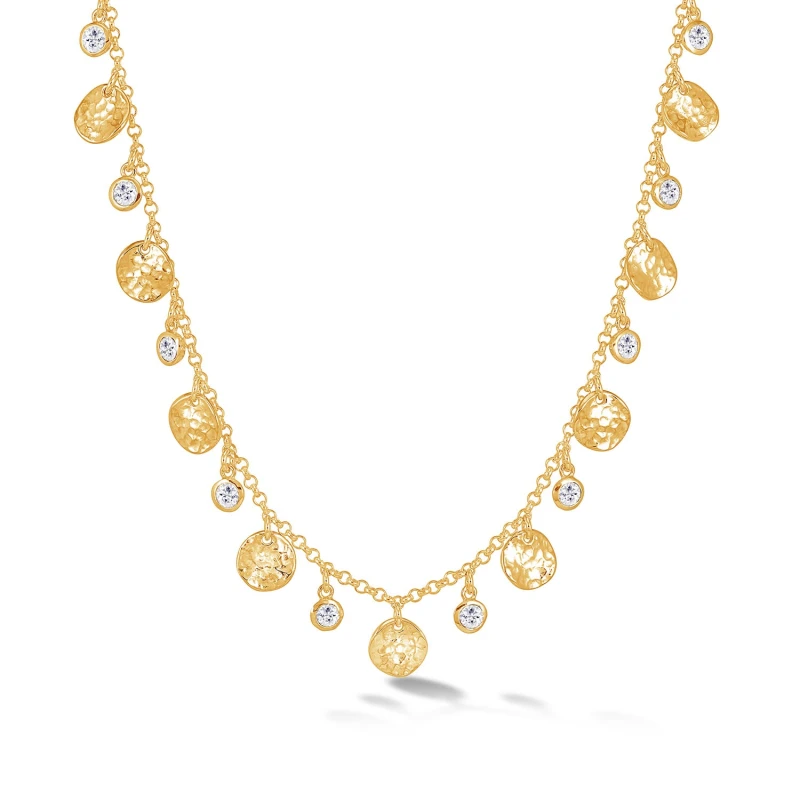 Image of Hammered Disc & White Sapphire Array Necklace