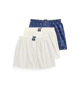 Set 3 bóxers de algodón blanco, azul