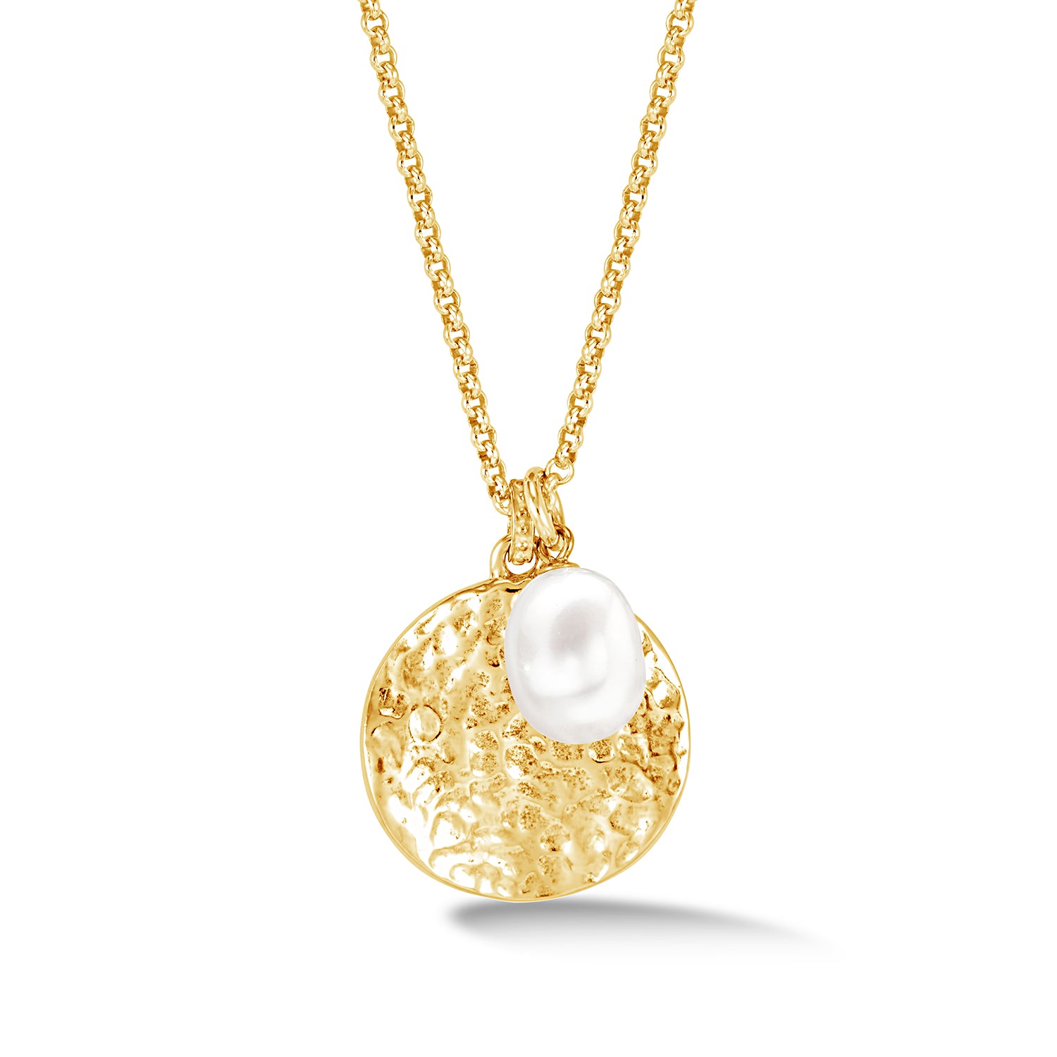 Image of Hammered Disc & White Freshwater Pearl Nomad Pendant
