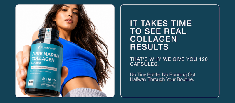 It takes time to see real collagen results. That's why we give you 120 capsules. No tiny bottle, no running out halfway through your routine.