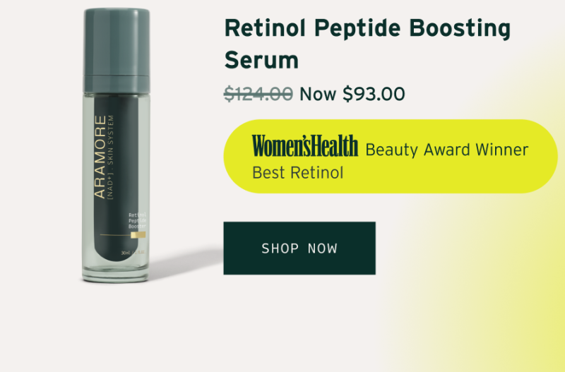 Retinol Peptide Boosting Serum. Women's health beauty award winner. Shop Now
