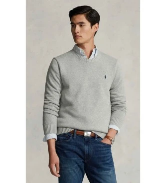 Jersey de algodón con cuello redondo gris