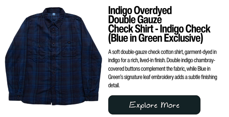 Indigo Overdyed Double Gauze Check Shirt - Indigo Check (Blue in Green Exclusive)