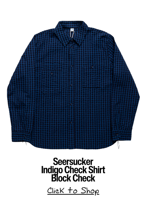 Seersucker Indigo Check Shirt - Block Check