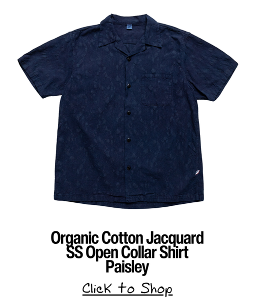 Organic Cotton Jacquard SS Open Collar Shirt - Paisley