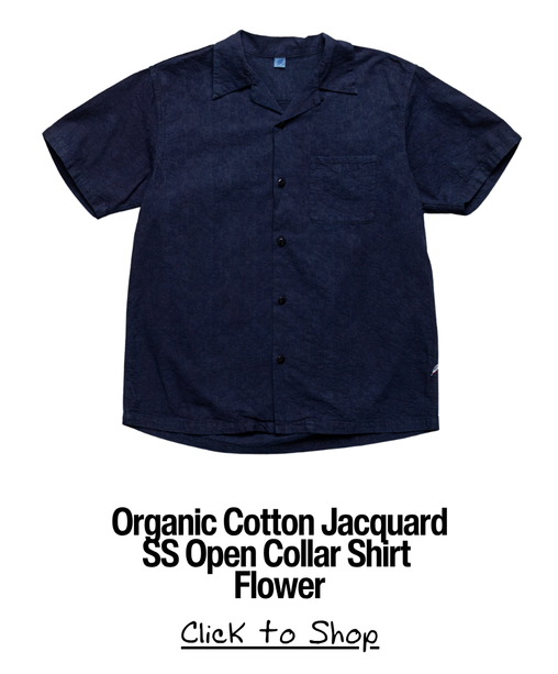 Organic Cotton Jacquard SS Open Collar Shirt - Flower