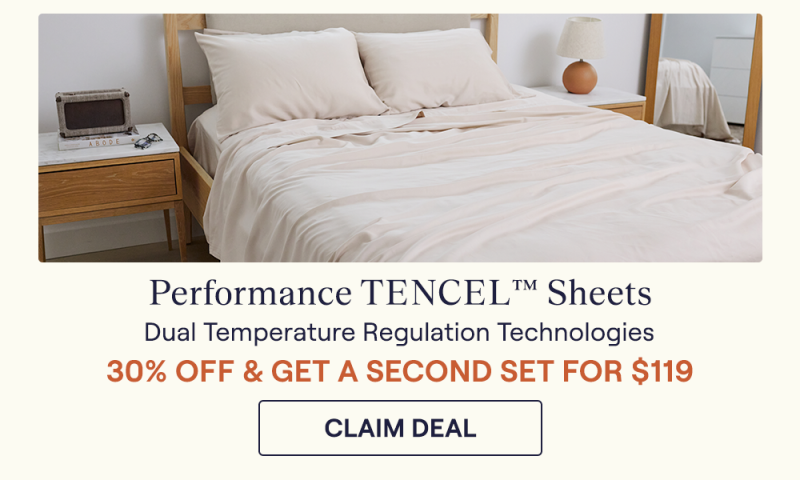 Bed made with the Sand Performance TENCEL™ Sheet Set