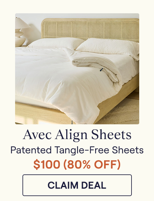 The Avec Align Sheet Set on a bed in the color Bone 