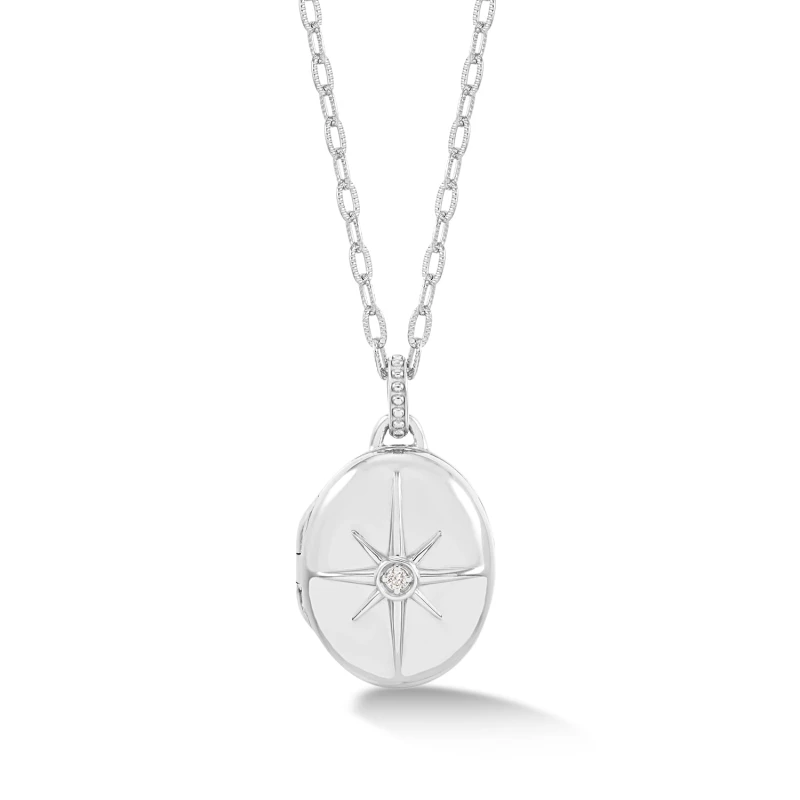 Image of Oval 'Starburst' Diamond Photo Locket