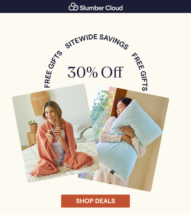 A woman wrapped in a Brick Woven Throw Blanket and a woman hugging an UltraCool Pillow