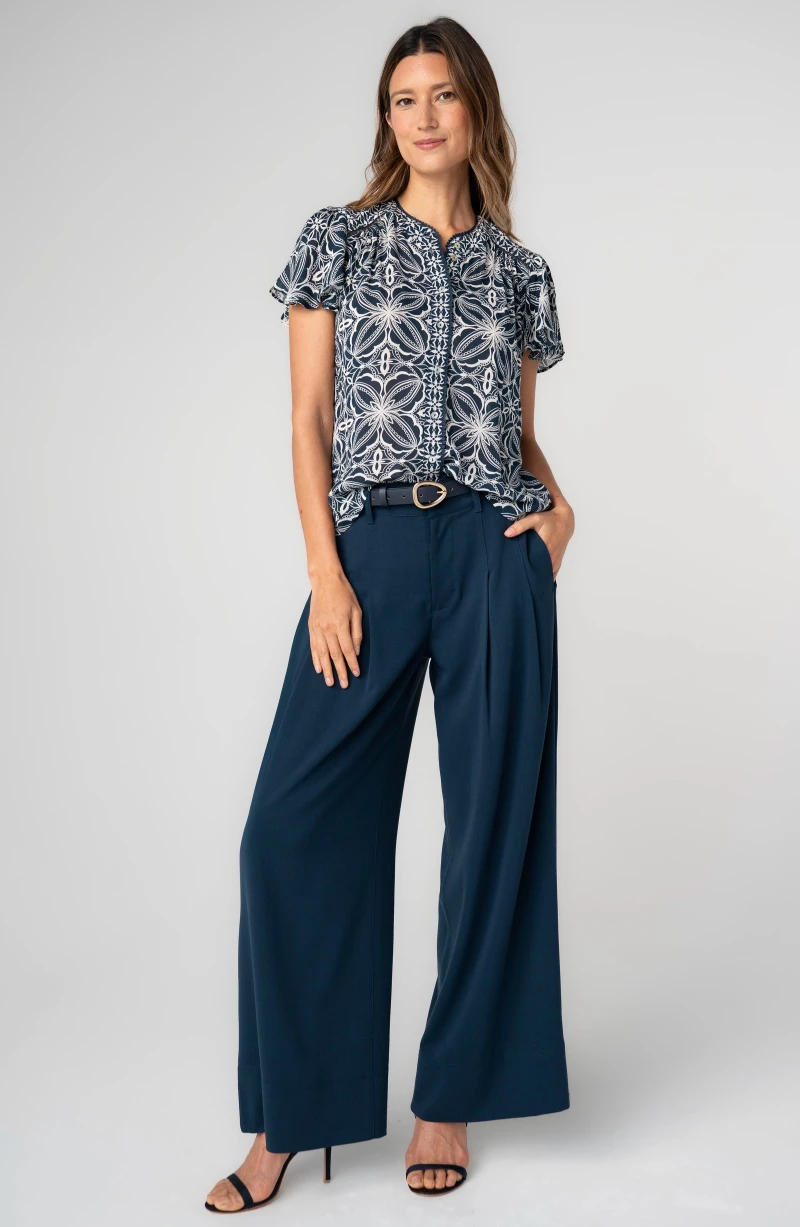 Image of FLUTTER SLEEVE BUTTON FRONT KNIT TOP