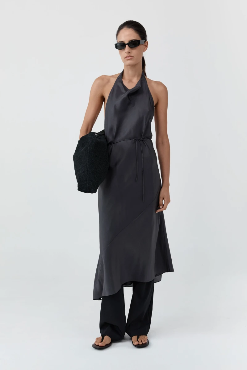 Image of Silk Wrap Dress - Washed Black
