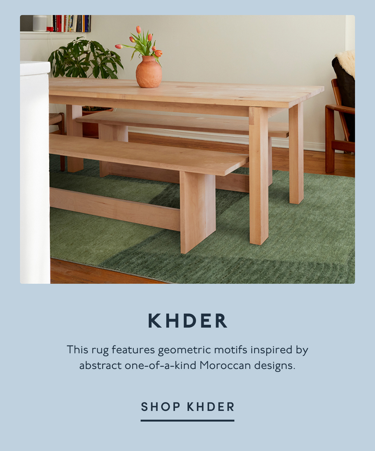 KHDER | This rug features geometric motifs inspired by abstract one-of-a-kind Moroccan designs. | SHOP KHDER